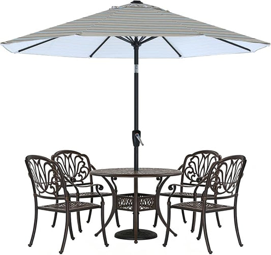 ABCCANOPY 10FT Patio Umbrella, Outdoor Waterproof Table Umbrella with Push Button Tilt and Crank, 8 Ribs UV Protection Pool Umbrella for Garden, Lawn, Deck & Backyard(Khaki Gray Stripes)