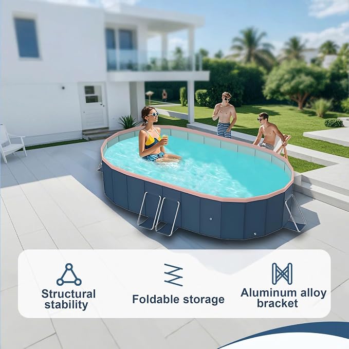 Foldable Pool, Hard Plastic Collapsible Pool, Large Non Inflatable Rectangle Pool Above Ground, Backyard Pool for Adults, Oversized Thickened, Easy Assembly (Round Corner 95 Inch)