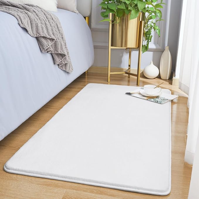 Amearea Modern Washable Runner Rugs, 2x4 Feet White Bedroom Runner Rug | Small Area Rugs for Bedroom Living Room, Non Slip Memory Foam Rug for Hallway Entryway Kids Boys Girls Room Laundry Room
