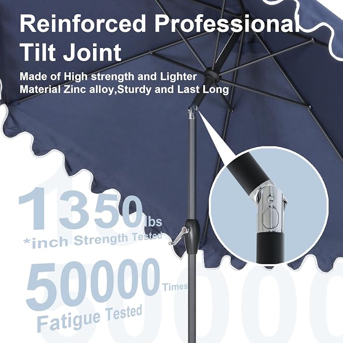 Tempera Striped Patio Umbrellas Outdoor Table Market Umbrellas with Crank & Pust Button Tilt|Auto-Tilt, 8 Steel Ribs, High Color-Fastness Canopy