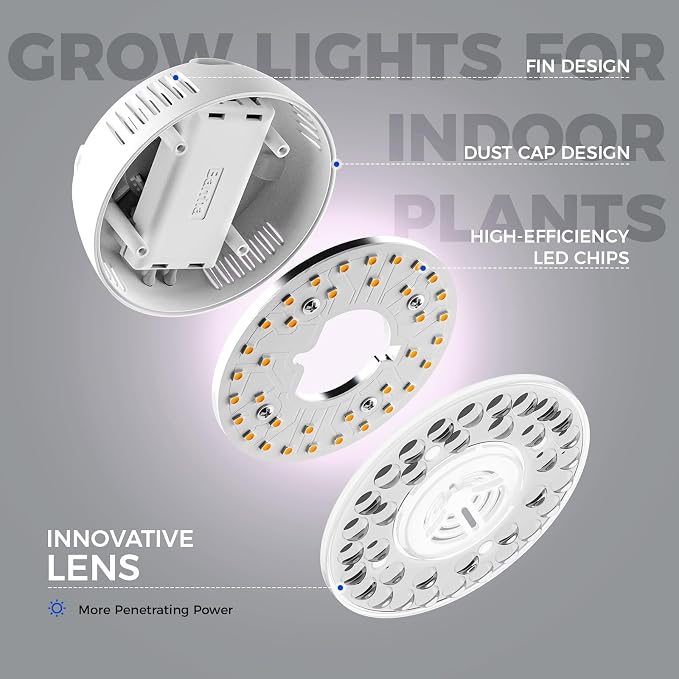Barrina Orbgrow OG09 Puck LED Grow Light, Pinkish White 36W(4 x 9W, 540 Watt Equiv), Plant Lights for Indoor Plants Full Spectrum, Magnetic & Linkable, Small Grow lamp for Plant Shelf, 4 Packs