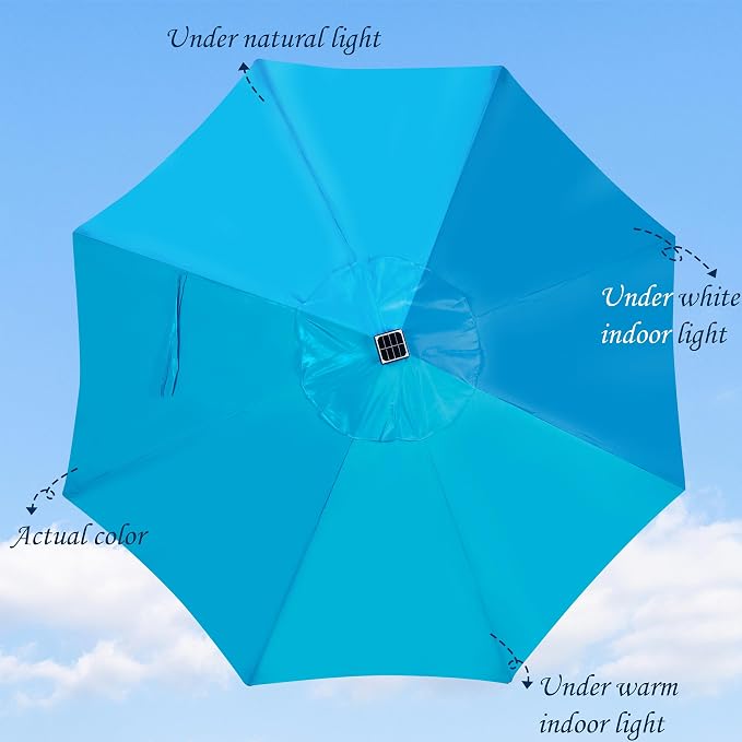 Blissun 9 ft Solar Umbrella, 32 LED Lighted Patio Umbrella, Table Market Umbrella, Outdoor Umbrella for Garden, Deck, Backyard, Pool and Beach (Light Blue)