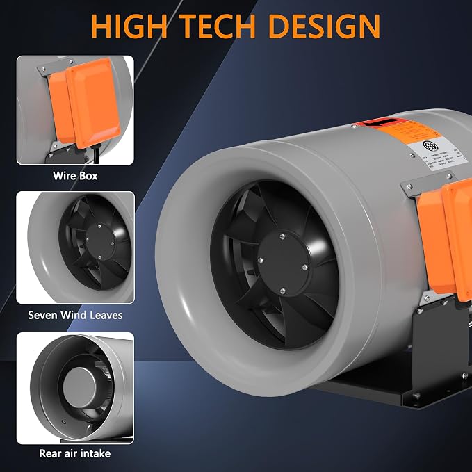 14 inch Inline Duct Fan 2450CFM Constant Speed Ventilation Exhaust Fan - For Heating/Cooling Booster, Grow Tents, Hydroponics, with NSK/SKF Bearings, ETL Listed