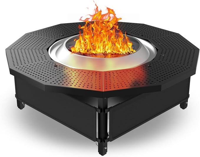 Fire Pit Surround Tabletop Use for Solo Stove Bonfire Ranger Yukon 2.0, with Coated Steel and UV-Resistant Outdoor Fabric, Adjustable Tabletop for Solo Stove Bonfire Accessories, Thick Metal