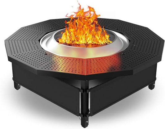 Fire Pit Surround Tabletop for Solo Stove Bonfire Ranger 2.0, with Coated Steel and UV-Resistant Outdoor Fabric, Adjustable Tabletop for Solo Stove Bonfire Accessories, Thick Metal