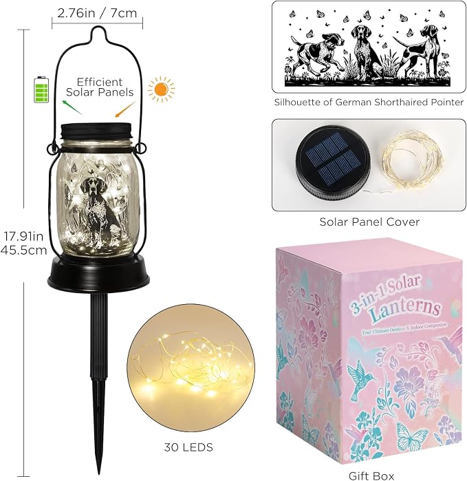 kyoryuger German Shorthaired Pointer Gifts for Women/Men, Pet Solar Lanterns German Shorthaired Pointer Lover Lantern Pet Loss Dog Memorial Lights Solar Garden Decor Yard,Patio,Torches Light Home