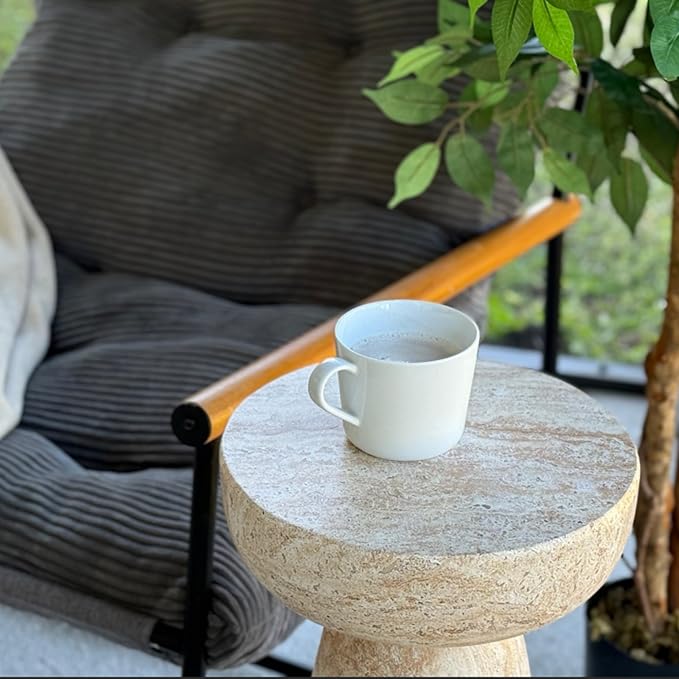 24" Side Table Outdoor, Large Modern Geometric End Table | Multi-Functional Coffee Table Doubles as Planter Stand for Garden, Balcony, or Porch. Decorative Pedestal Design
