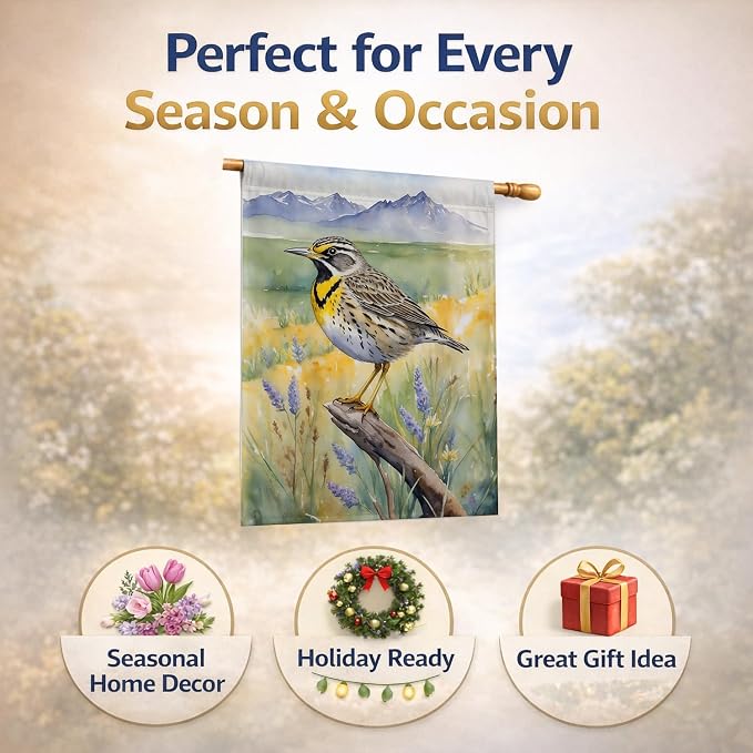 Caroline's Treasures Wyoming Western Meadowlark House Flag Large Porch Sleeve Pole Decorative Outside Yard Banner Artwork Wall Hanging, Polyester, House Size, Multicolor