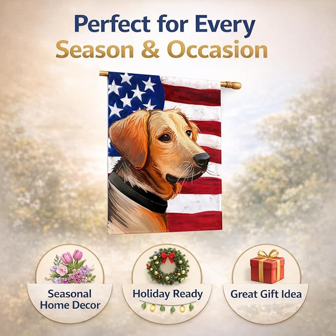 Caroline's Treasures CK6691CHF Schiller hound Dog American Flag House Flag Large Porch Sleeve Pole Decorative Outside Yard Banner Artwork Wall Hanging, Polyester, House Size, Multicolor