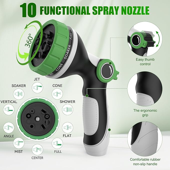 NON-EXPANDABLE Garden Hose 25ft x5/8'', Heavy Duty Flexible Water Hose with 10-Function Sprayer, Lightweight, Leak Proof, Durable Fabric Skin, Pressure Resistant for Yard, Outdoor