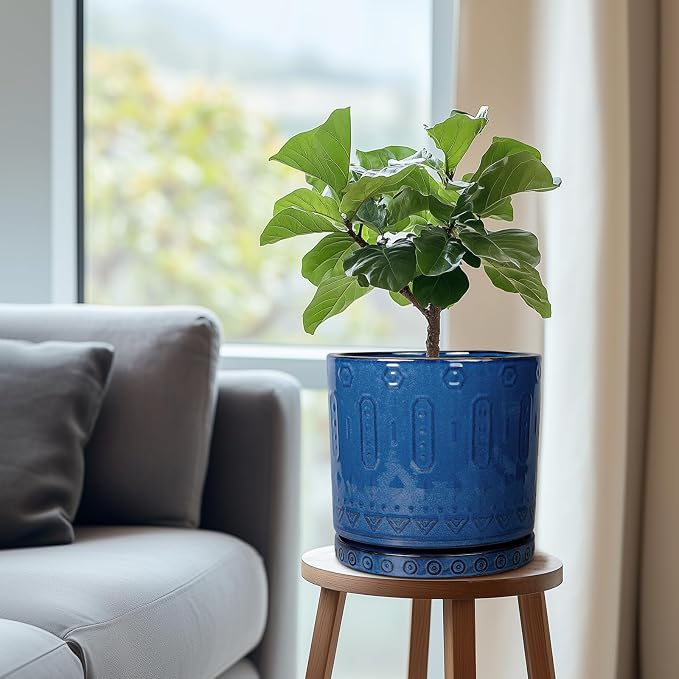 Eightpot Plant Water Catcher Tray - Ceramic Plant Saucer for Outdoors 7.5 Inch Plant Pot Saucer Plant Drip Tray for Potted Plants Drainage Decorative Round Flower Pot Saucer Blue