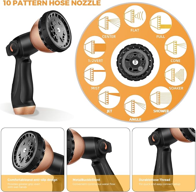 100 ft Expandable Garden Hose, Lightweight Expanding Water Hose with 10 Function Nozzle, 3/4" Solid Brass Fittings, 5-Layer Latex Core, No-Kink Flexible Retractable Hose for Patio, RV, Car Washing