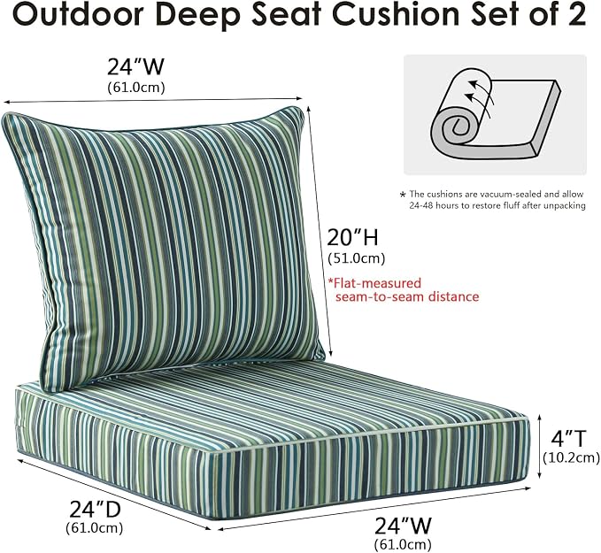 Unimatta Sunbrella Outdoor Patio Chair Cushions Set, 24" x 24", Set of 2, Water-Repellent, Fade Resistant, Deep Seat Cushion for Backyard, Couch, Sofa and Patio Furniture, Troupe Caribbean
