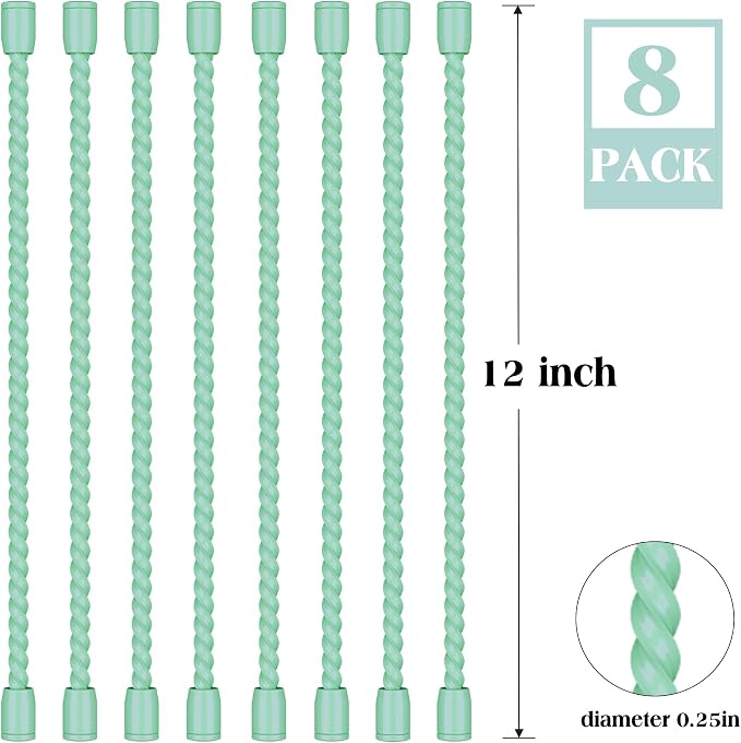 8PCS 12-Inch Silicone Cable Ties, Bendable Rubber Twist Ties, Reusable Twist Ties for Cords, gear ties for Organizing, Bundling (Mint Green)