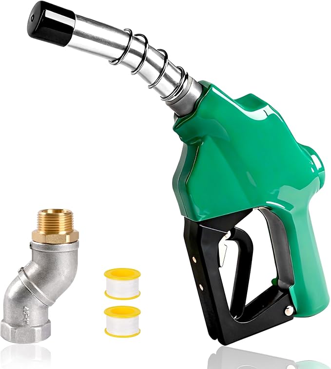 1" NPT Automatic Fuel Nozzle with Hose Swivel, Auto Shut-Off Gas Pump Nozzle, Max 30 GPM Flow, 3-Speed Padlock, 1-3/16” Spout, for Diesel, Gasoline, Kerosene, Biodiesel (Green)