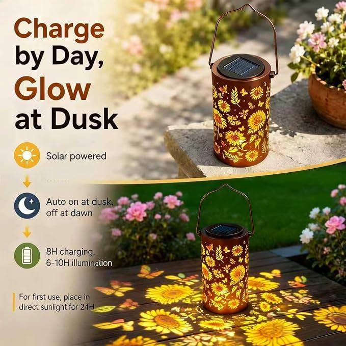 Sunflower Colorful Solar Lantern Outdoor Waterproof, Garden Decor Gifts for Women Mom Grandma, Hanging Solar Lantern Lights Metal Decoration Outside for Yard, Patio, Backyard, Porch