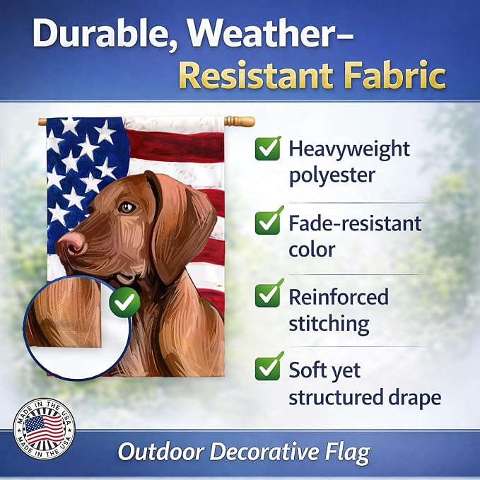Caroline's Treasures CK6747CHF Vizsla American Flag House Flag Large Porch Sleeve Pole Decorative Outside Yard Banner Artwork Wall Hanging, Polyester, House Size, Multicolor