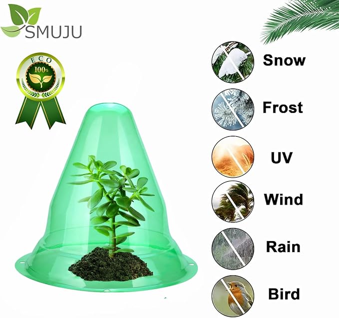 【10 Pieces】 Garden Cloches for Plants, Large Plant Covers Plant Protectors Transparent Bell Jar Cloches to Protect Plants from Birds, Slugs, Frost, Freeze Weather, 10.6" D x 9.5" H, Green