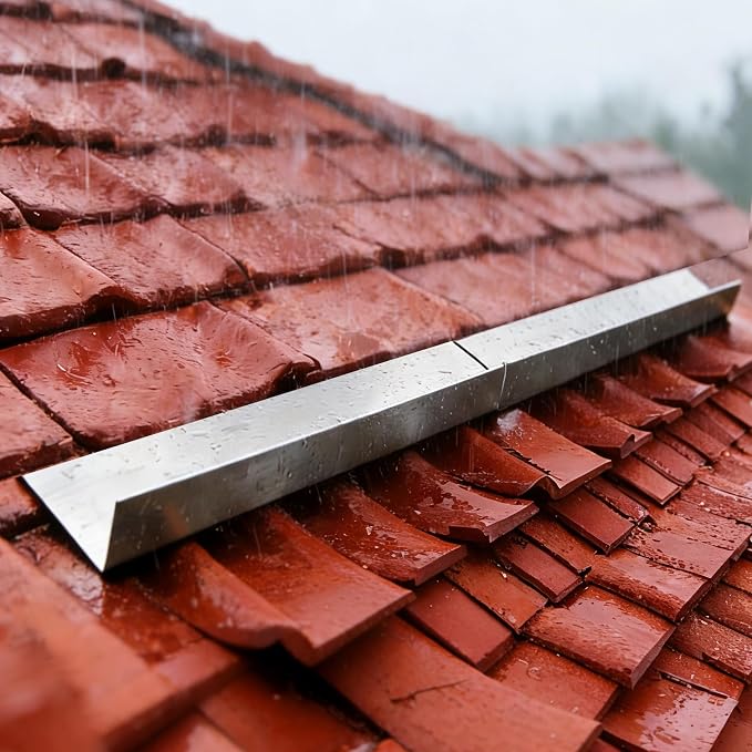 4FT Roof Rain Diverter, Galvanized Steel Roofing Rainwater Diverter for House Shingle, Gutter Guards with Nails to Protect Roof, 4 Packs