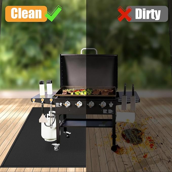 36 x 30 inches Under Grill Mat/Grill Mat for Deck, 4 Layers Under Grill Floor Mats to Protect Deck, BBQ Mat for Under BBQ Fireproof Mat Deck Patio Protect Mat Waterproof Oil-Proof Reusable