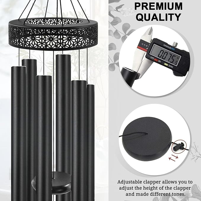 ASTARIN 48'' Wind Chimes for Outside Deep Tone - Large Windchimes with 6 Heavy Tubes, Outdoor Memorial Chimes Outdoor for Garden Hanging Décor,Sympathy Gifts，Black