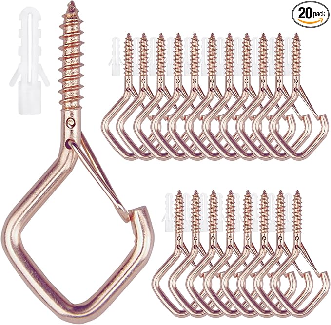 20PCS Eye Screw Hooks for Hanging Heavy Duty with Safety Buckle.Metal Ceiling Hooks for Hanging Plants,Cup,Wind Chime,Bird Feeders,String Lights at Indoor&Outdoor,2.36 Inch(No Drill Bit)