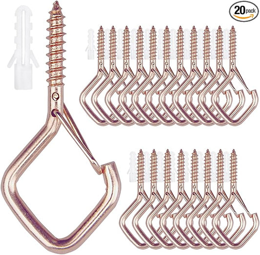 20PCS Eye Screw Hooks for Hanging Heavy Duty with Safety Buckle.Metal Ceiling Hooks for Hanging Plants,Cup,Wind Chime,Bird Feeders,String Lights at Indoor&Outdoor,2.36 Inch(No Drill Bit)