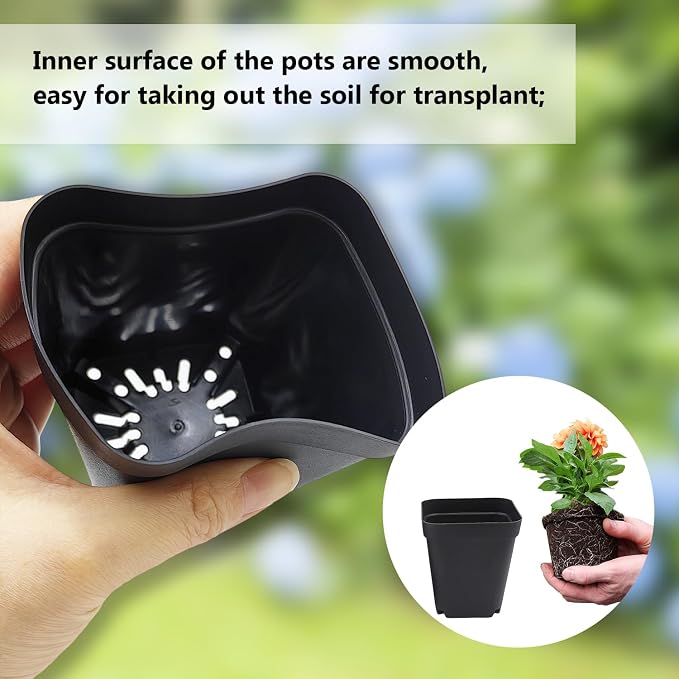 RooTrimmer Square Nursery Pots 3" 120Pcs Deep Succulent Plastic Pots Small Flower Planter Seeds Starter Germination Pots with Drainage (Black,2.7Inches,120Pcs)