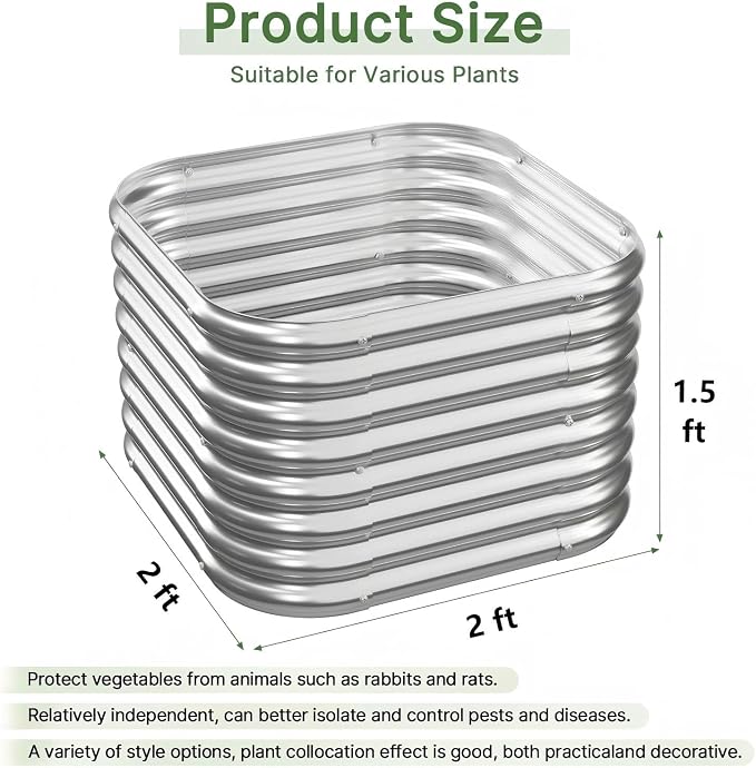 4 PCS Tall 2x2x1.5ft Galvanized Raised Garden Bed Outdoor, Metal Garden Bed for Vegetables, Above Ground Garden Box for Flower, Steel Raised Beds for Gardening