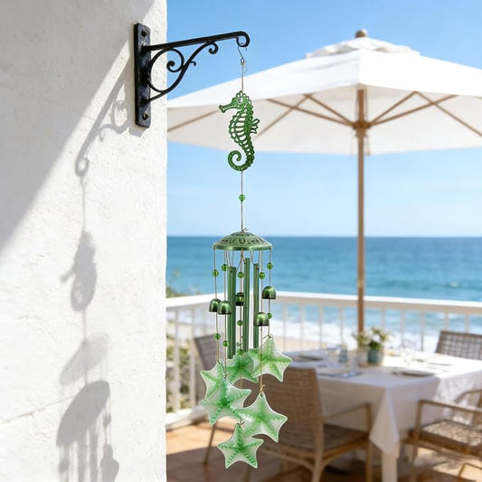 Glass Sea Horse Windchimes Unique Metal Wind Chimes for Outside Pendant | Seaside Memorial Windchimes Outdoors, Seahorse Outdoor Metal Wind Chimes, Home Gifts for Women Men, Patio Porch Garden Decor