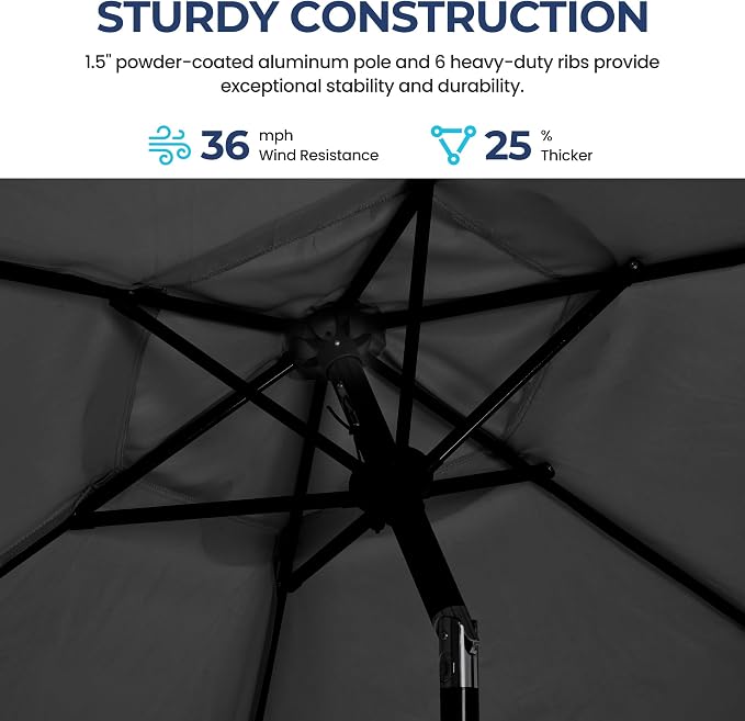 Wisteria Lane Outdoor Patio Umbrella, 7.5' Patio Umbrella, Market Umbrella, Large Outdoor Umbrella, Metal Pole Umbrella with Push Button Tilt and Crank, Polyester Canopy