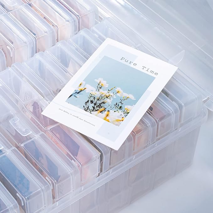 novelinks Photo Storage Box and 16 Inner 4" x 6" Photo Storage Containers | 1Pack Clear, Photo Albums 4x6 Pictures, Photo Organizers and Storage, Card Game Storage, Task Boxes for Special Education