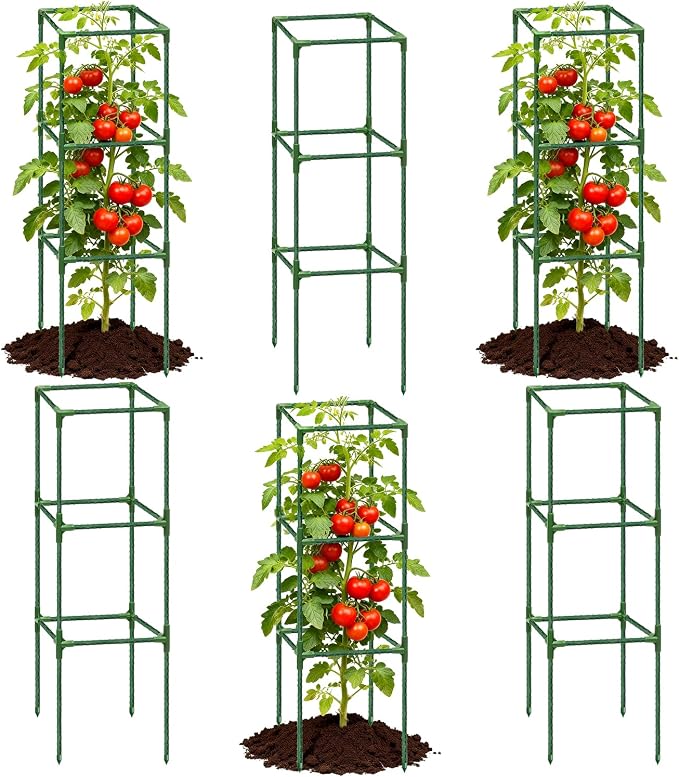 6 Pack Tomato Cages for Garden, 43.3 Inch Tall Tomato Trellis Plant Support, Adjustable Garden Trellis for Climbing Vegetables, Plants, Flowers and Fruits(14.5" x 14.5")