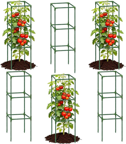 6 Pack Tomato Cages for Garden, 43.3 Inch Tall Tomato Trellis Plant Support, Adjustable Garden Trellis for Climbing Vegetables, Plants, Flowers and Fruits(14.5" x 14.5")