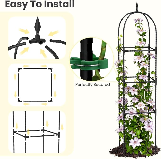2 Pack 70.87" Garden Obelisk Trellis for Climbing Plants – Rustproof Metal Plant Tower, Pyramid Design for Roses, Clematis, Jasmine, and Vegetable Vines, Indoor & Outdoor Use, Black