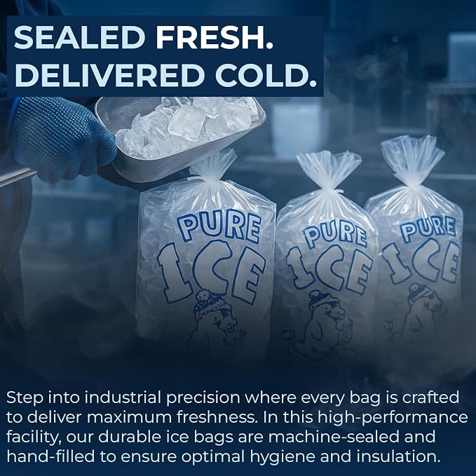 Ice Bags 10 lb with Twist Ties, 1000 Count – Heavy Duty Bulk Plastic Ice Bags for Commercial Use in Convenience Stores, Gas Stations & Restaurants – By Interplas