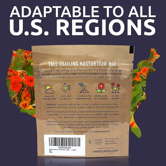 Nasturtium Seeds – Mixed Colors – Extra Large Packet – Over 200 Open Pollinated Non-GMO Flower Seeds – Tropaeolum majus