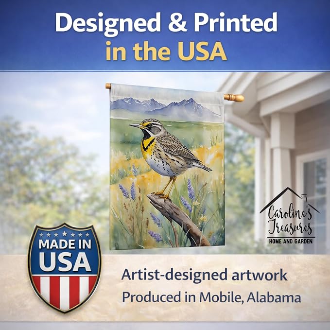 Caroline's Treasures Wyoming Western Meadowlark House Flag Large Porch Sleeve Pole Decorative Outside Yard Banner Artwork Wall Hanging, Polyester, House Size, Multicolor