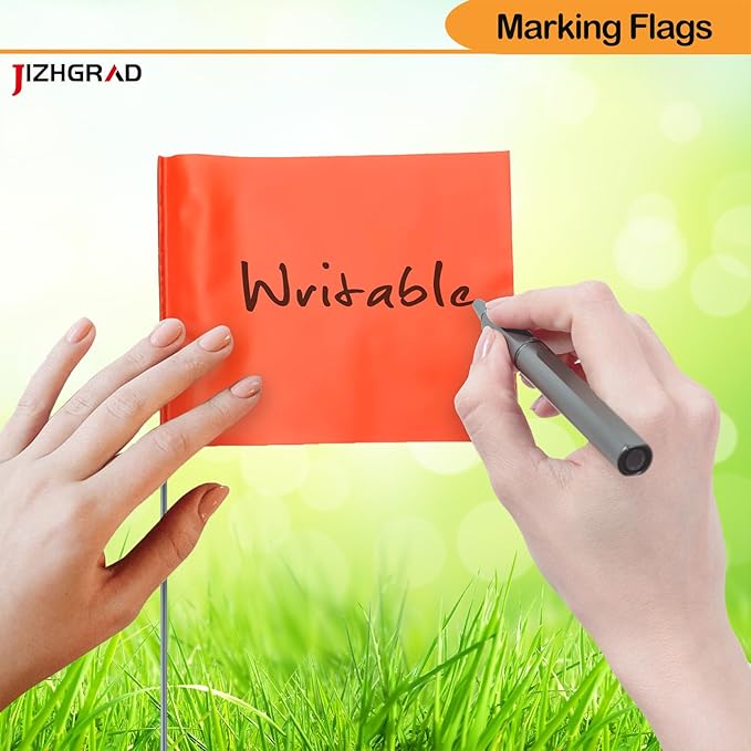 100Pack Orange Marking Flags, JIZHGRAD 16x4x5 Inch Marker Flags Use for Yard & Lawn, Boundary & Dog Training, Survey & Landscape, Sprinkler & Surveyor, Garden & Construction, High Visibility, Sturdy, Versatile, UV & Weather Resistant