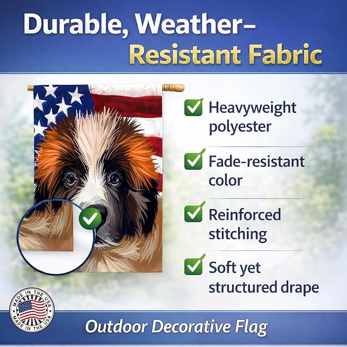 Caroline's Treasures CK6622CHF Moscow Watchdog Dog American Flag House Flag Large Porch Sleeve Pole Decorative Outside Yard Banner Artwork Wall Hanging, Polyester, House Size, Multicolor