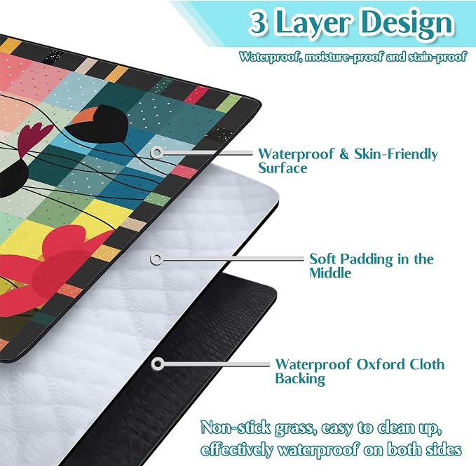 Abstract Floral Picnic Blankets Waterproof Foldable, 80″X80″ Thick Three Layer Picnic Mat Outdoor Blanket for Grass, Large Beach Blanket Sandproof Picnic Accessories for Camping Park Hiking
