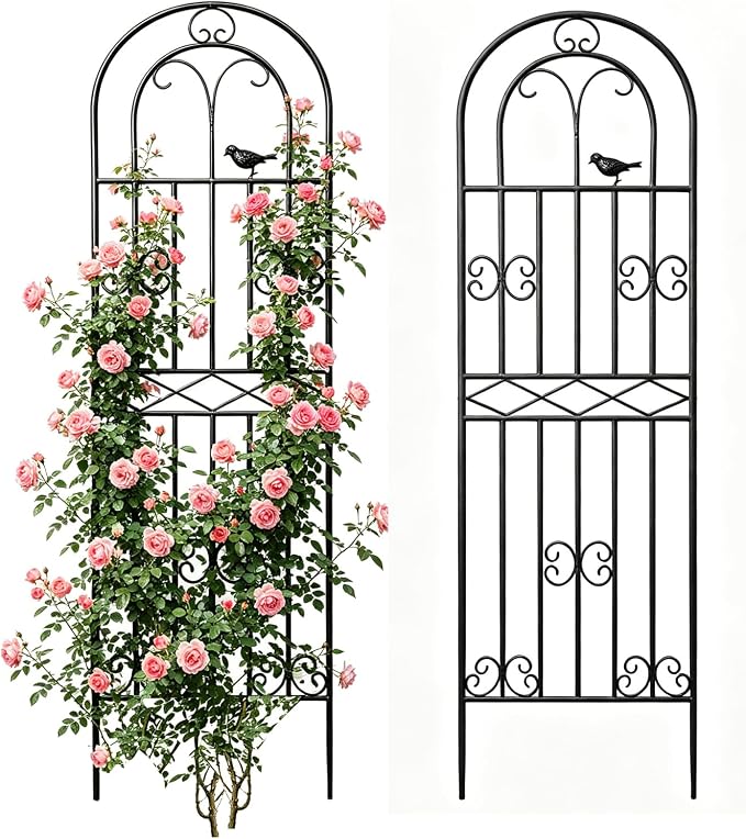 2 Pack 70.8"x19.7" Metal Gardon Trellis for Climbing Plants Flowers Outdoor, Rustproof, Heavy Duty, Black Coating Plant Support for Rose, Vines, Flowers, Perfect for Training Climbing Plants, Black