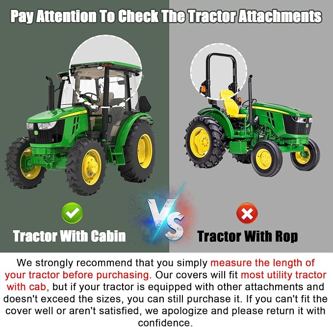 Waterproof Tractors Cover for Most Utility Tractor with Cab, 600D Oxford Cloth Tractors Cover for Snow Rain Dust Protection, 165 L x 87W x 110 H Inches