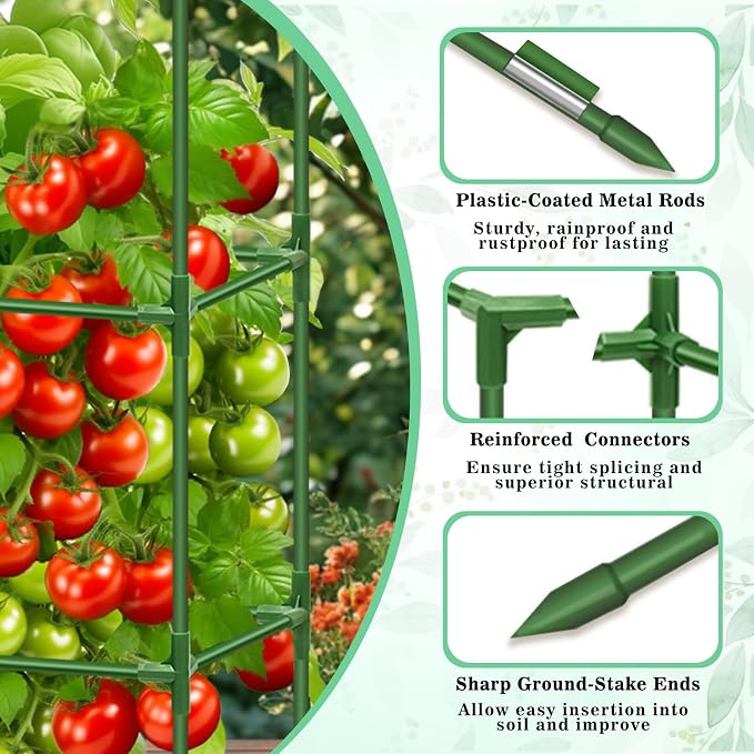 Riare 6 Pack Square Tomato Cages for Garden- 45 Inch Heavy Duty Tomato Stakes Plant Support, Metal Tomato Trellis for Climbing Plants Outdoor, Raised Garden Bed, Vegetables Flowers