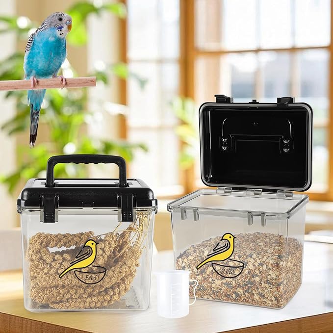 Bird Seed Storage Container 2 Pack Clear Bird Seed Container10Ib Indestructible Bird Seed Container Bird Seed Holder with Handle|for Wild Bird Seed Hermetically Or Mealworms Storage Outdoor(Black)