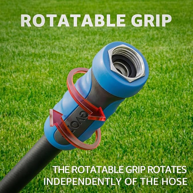 FEVONE Heavy Duty Garden Hose 75 ft, Spray Nozzle Included | Flexible Water Hose, Leak-Free, Lightweight Hybrid Polymer, 5/8 ID, 600 PSI, 3/4 GHT Aluminum Fittings with Swivel Handles