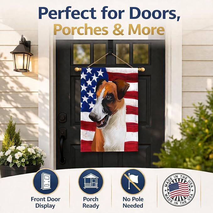 Caroline's Treasures CK6528CHF Fox Terrier Smooth Dog American Flag House Flag Large Porch Sleeve Pole Decorative Outside Yard Banner Artwork Wall Hanging, Polyester, House Size, Multicolor