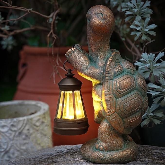 Turtle Solar Powered Outdoor Garden Statue, Resin Statue with Solar Light Lantern, Decorative Lawn, Yard Outdoor Turtle Decoration. Unique Home Decoration, Gifts for Women