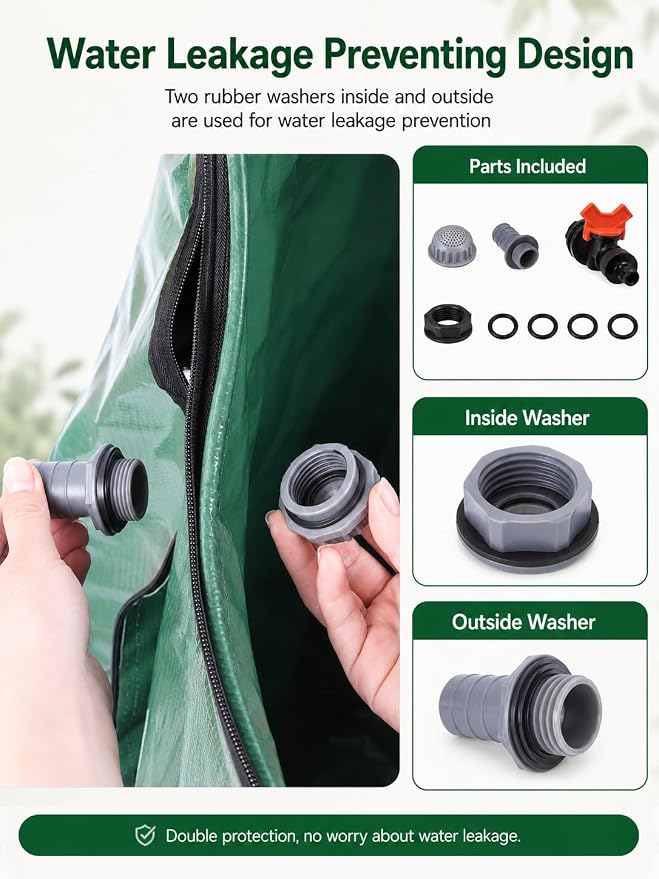 132 Gallon Collapsible Rain Barrel, Portable Rainwater Collection System, Water Storage Tank, Rain Catcher Barrel with Two Spigots and Overflow Kit, Rain Water Barrel Collector for Garden, Green