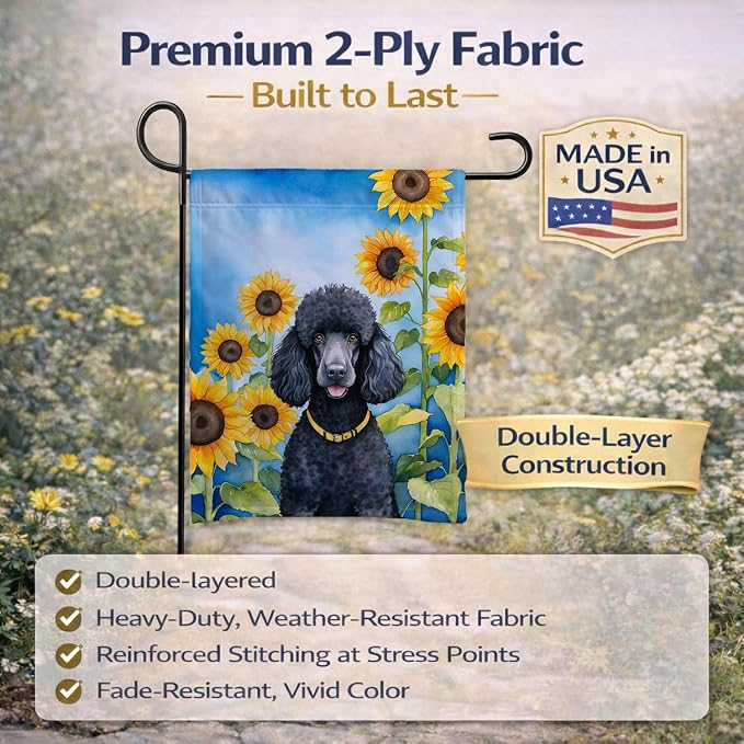 Caroline's Treasures DAC6138GF Black Poodle in Sunflowers Garden Flag Mailbox Flag Decorative Yard Flag Banner Outside Patio Artwork Yard Flower Beds, Garden Size, Multicolor